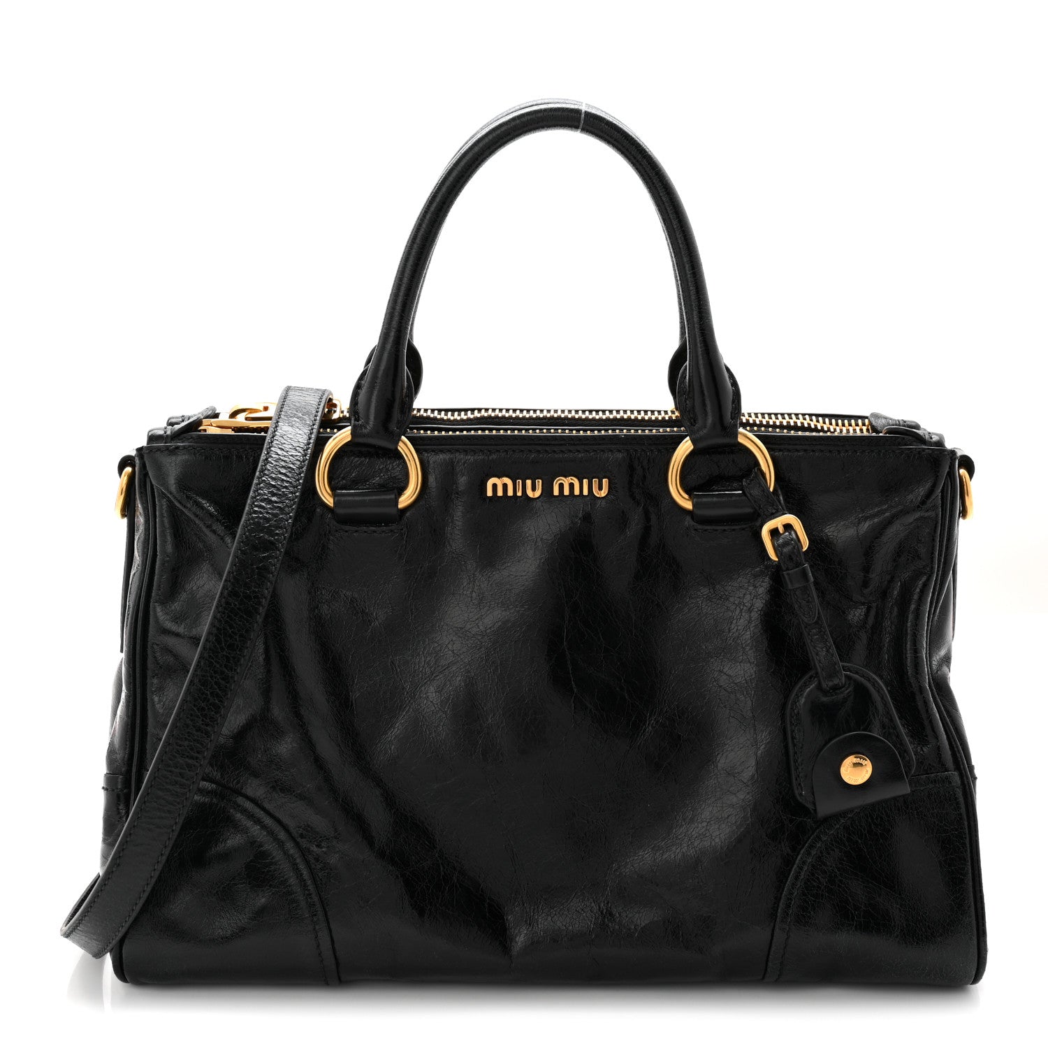 Miu Miu Vitello Shine Top Handle Satchel Black 1 of 8