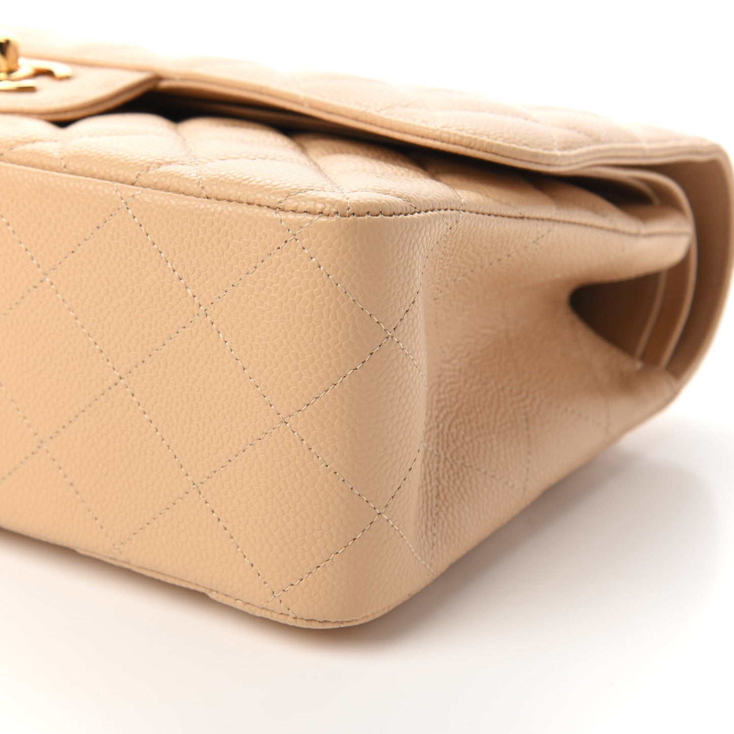 Caviar Quilted Jumbo Double Flap Light Beige