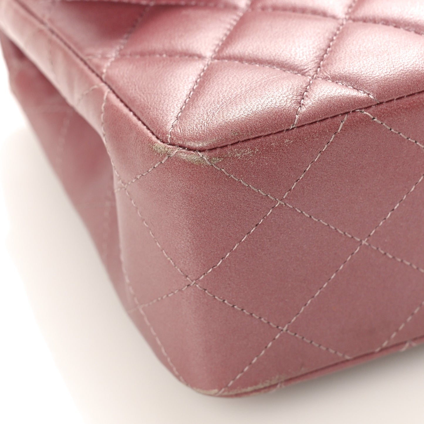 Metallic Lambskin Quilted Small Double Flap Pink