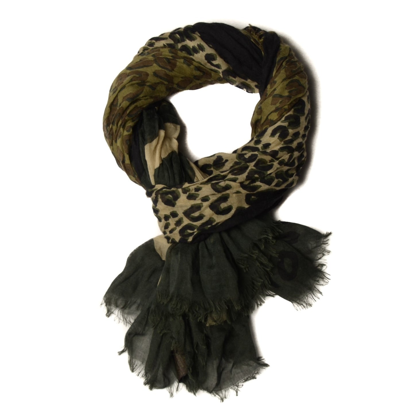 Cashmere Silk Leopard V Stole Kaki Vanilla