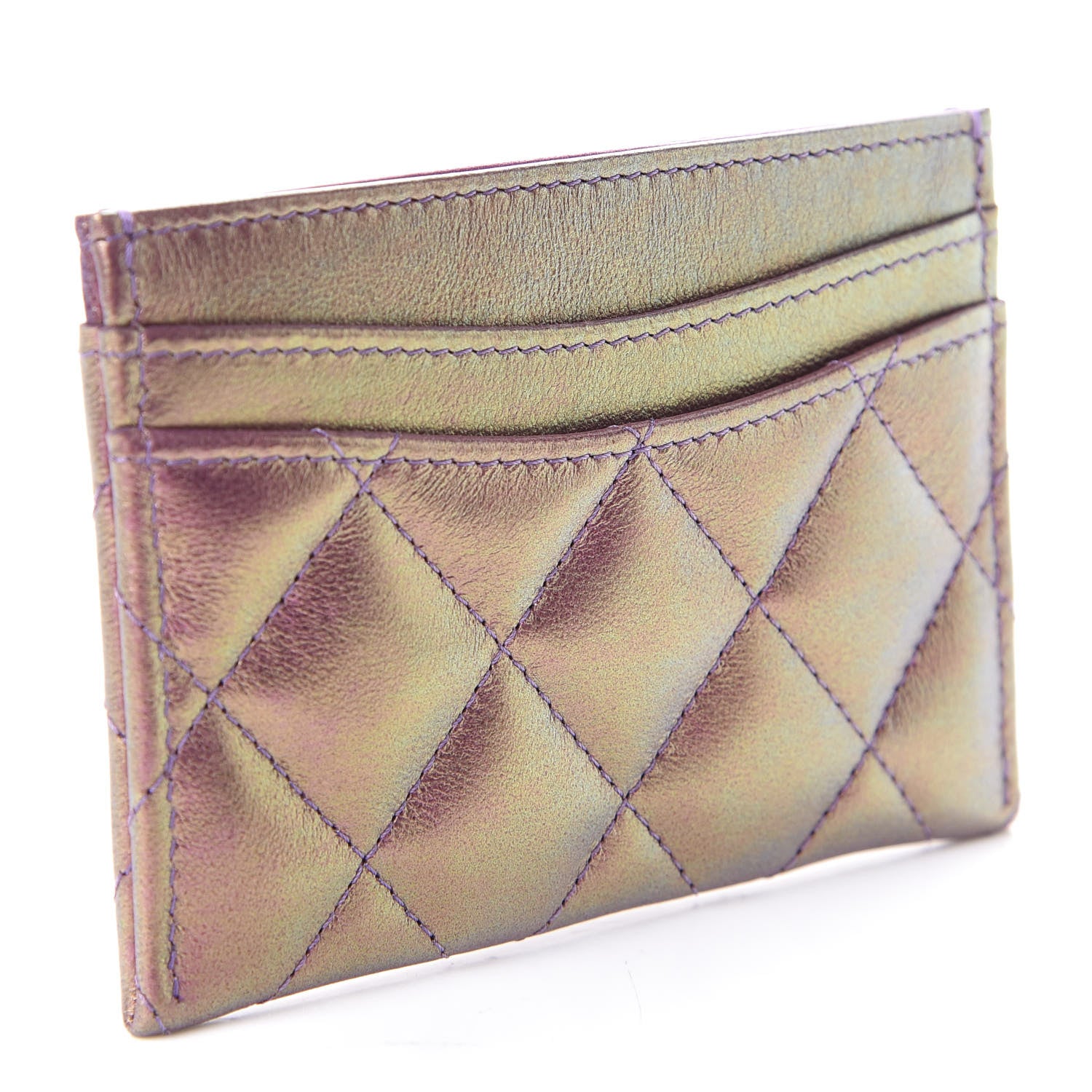 Chanel Iridescent Lambskin Quilted Card Holder Purple 3 of 8