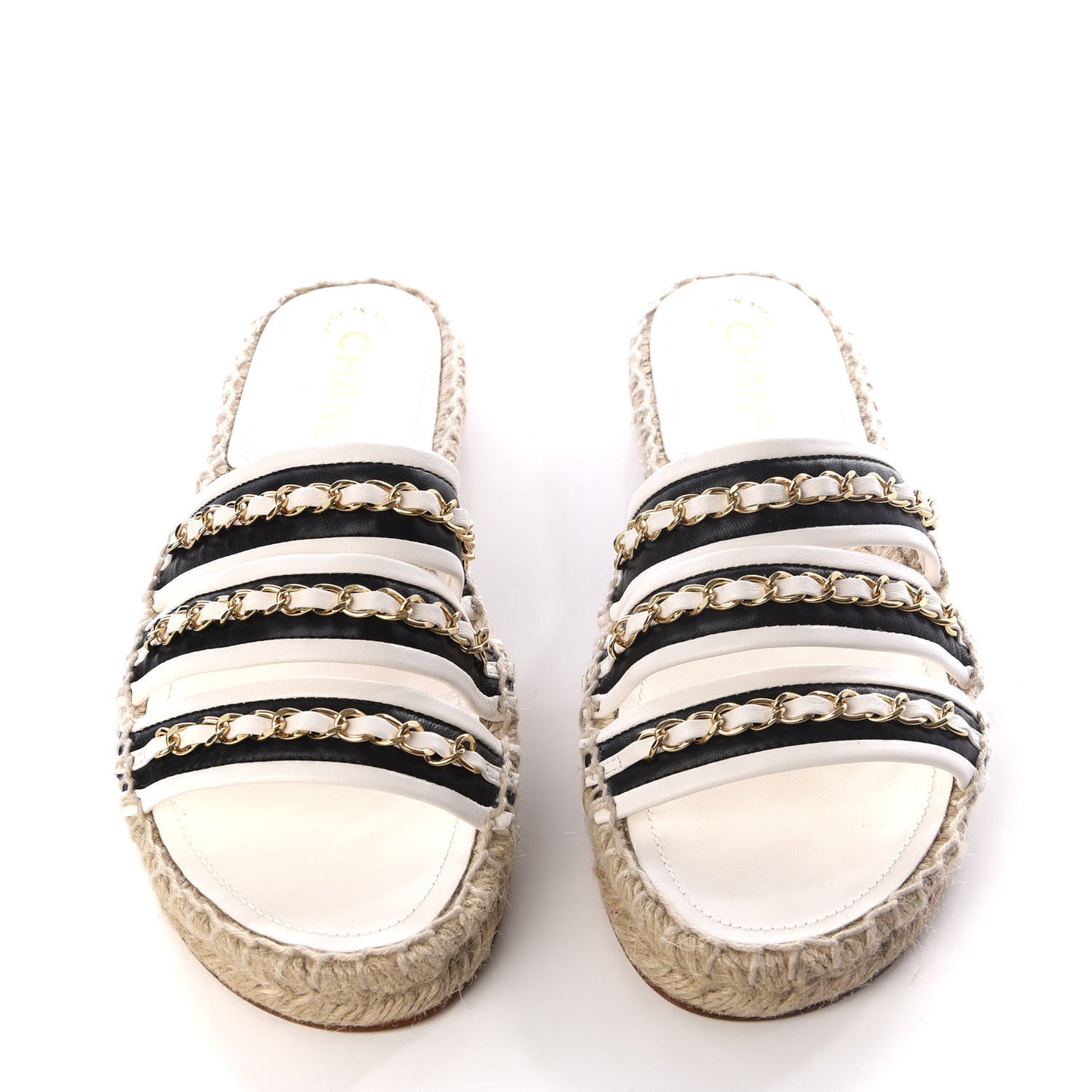 Lambskin Chain Espadrille Slip On Sandals 36 Black White