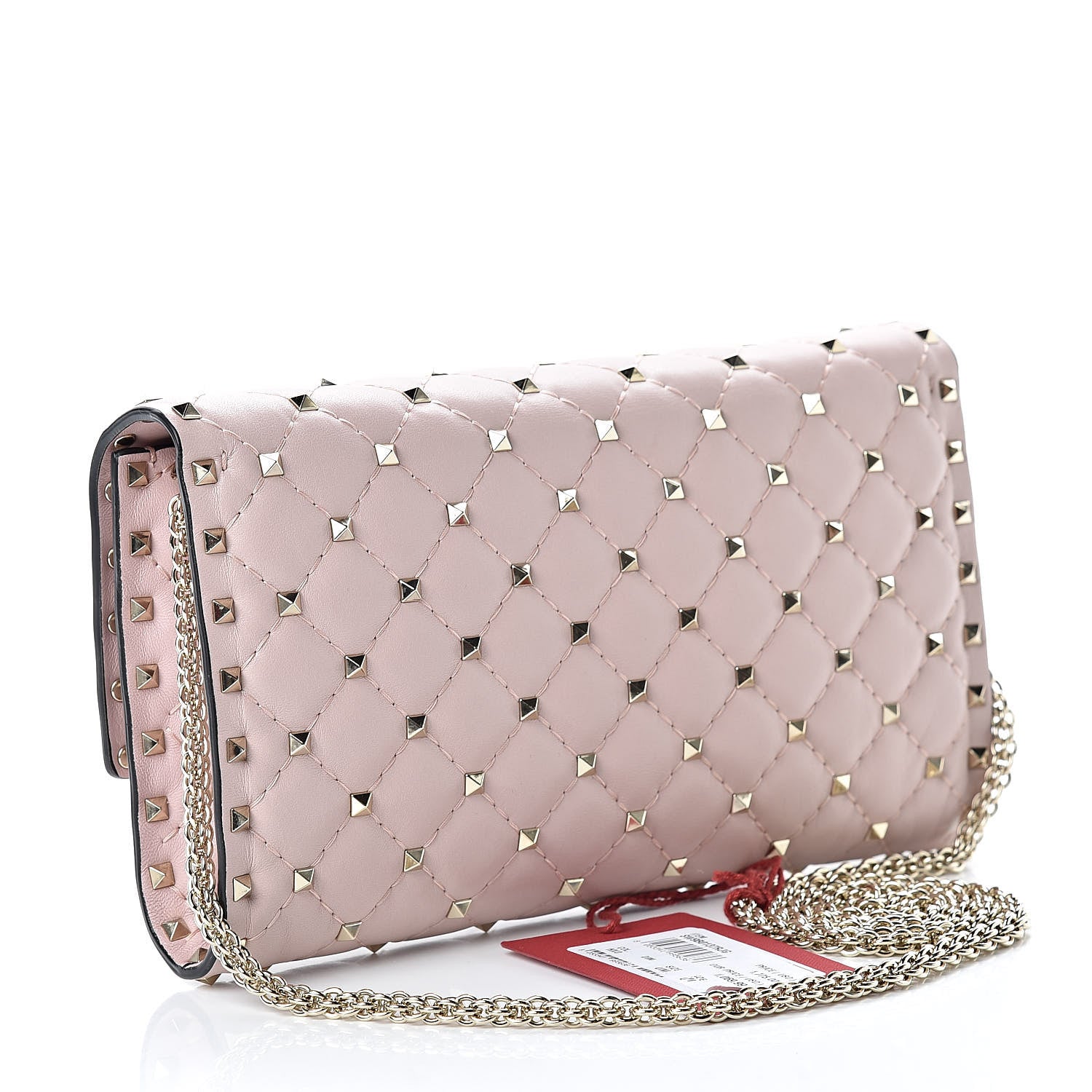 Valentino Garavani Nappa Rockstud Spike Heart Wallet on Chain Poudre 3 of 10