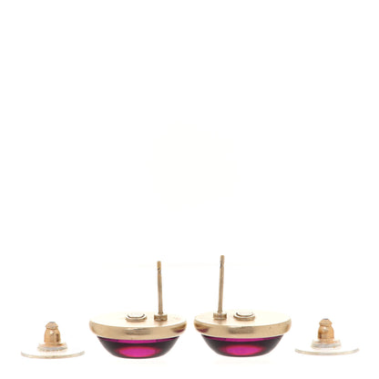 Chanel Gripoix CC Stud Earrings Red Gold 3 of 5