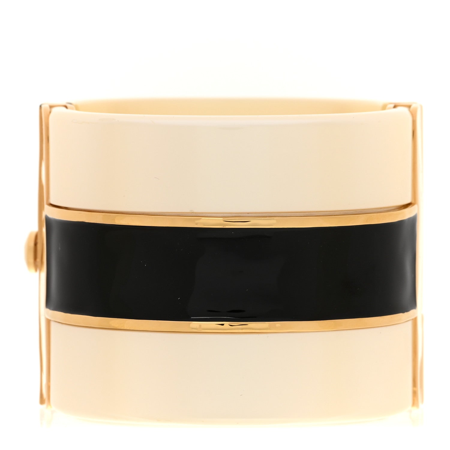 Chanel Resin Enamel CC Cuff Bracelet White Black Gold 3 of 6