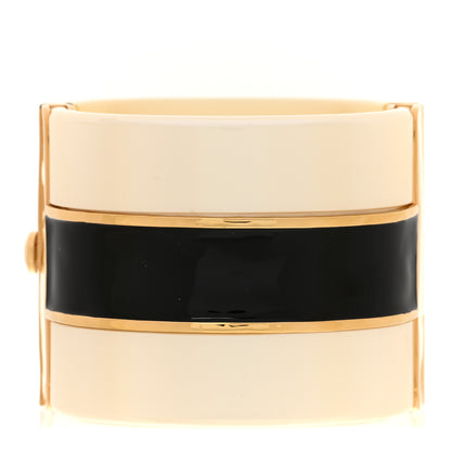 Chanel Resin Enamel CC Cuff Bracelet White Black Gold 3 of 6