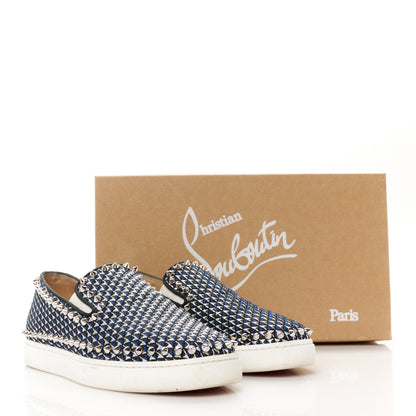Christian Louboutin Glitter Pyramide Womens Pik Boat Flats 37 Navy Silver 11 of 11