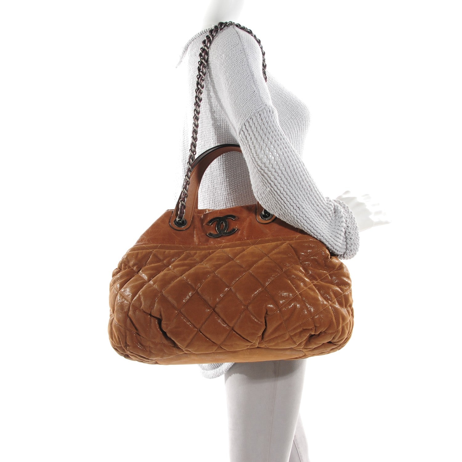 Chanel Iridescent Calfskin Quilted Large In The Mix Tote Light Brown 2 of 7