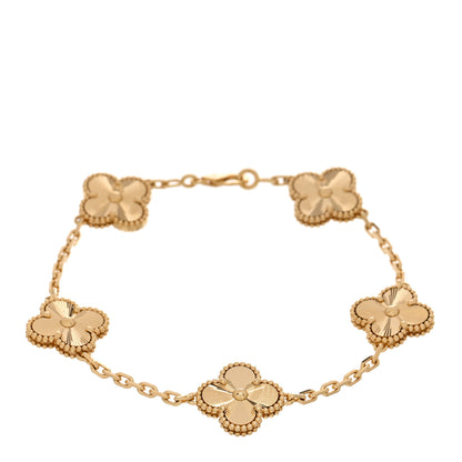 Van Cleef & Arpels 18K Yellow Gold 5 Motifs Guilloche Vintage Alhambra Bracelet 1 of 5