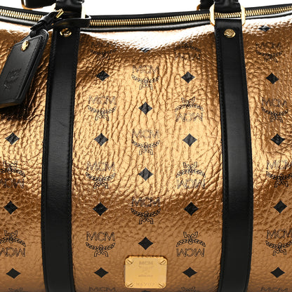 MCM Metallic Visetos Traveler Weekender Duffle Bag Gold 6 of 8