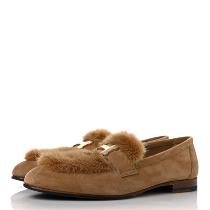 Hermes Mink Fur Suede Goatskin Paris Loafers 38 Marron Havane 3 of 10