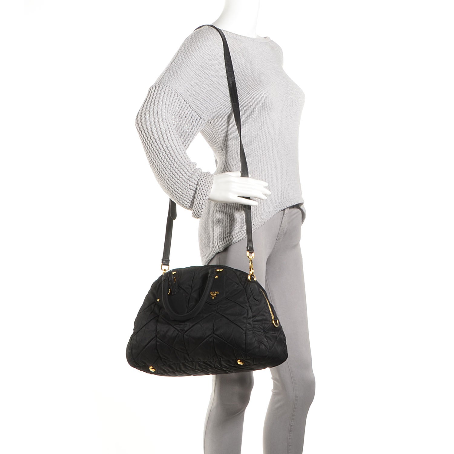 Prada Nylon Chevron Quilted Dome Satchel Black 2 of 9
