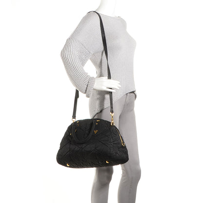 Prada Nylon Chevron Quilted Dome Satchel Black 2 of 9