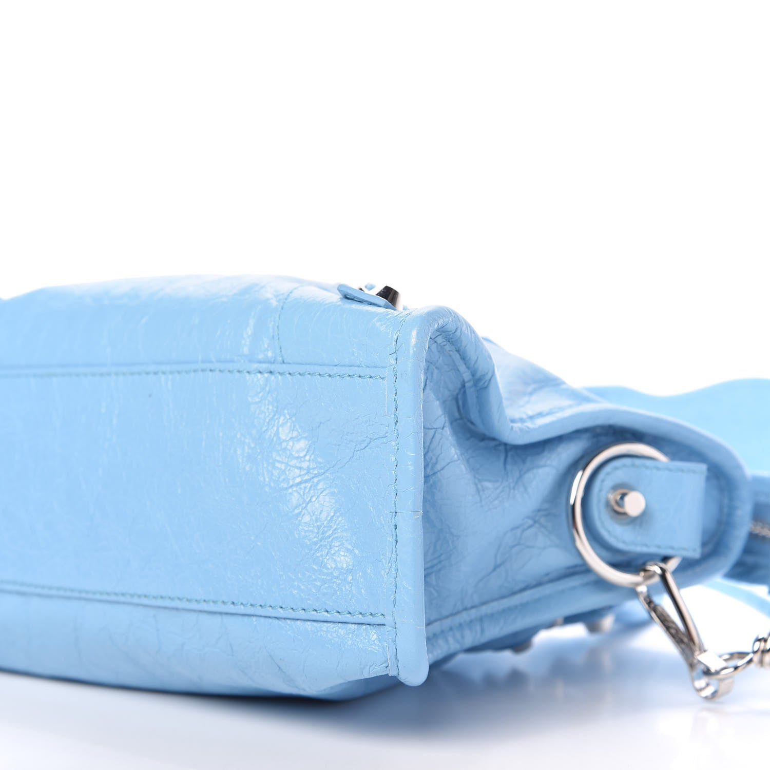 Balenciaga Agneau Classic Silver Hardware Mini City Logo Strap Baby Blue Black 7 of 10