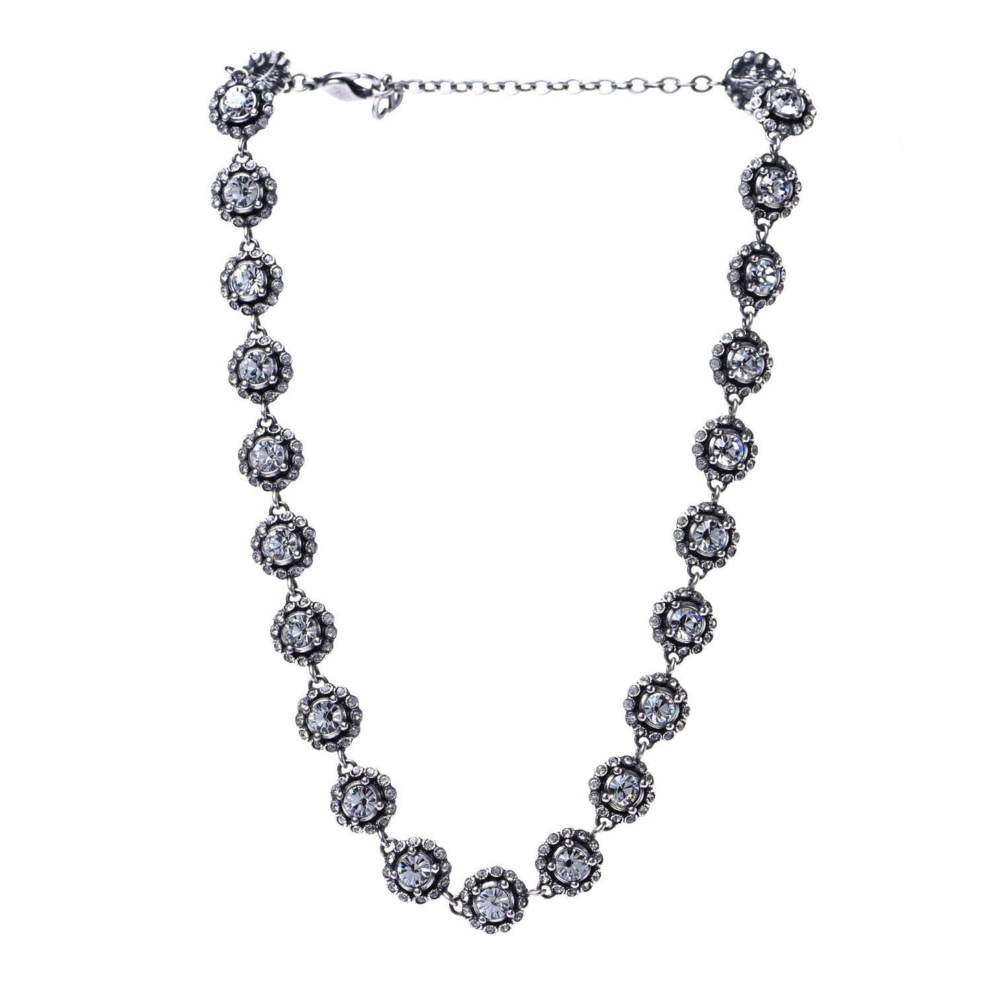 Crystal Flower Necklace Silver Blue