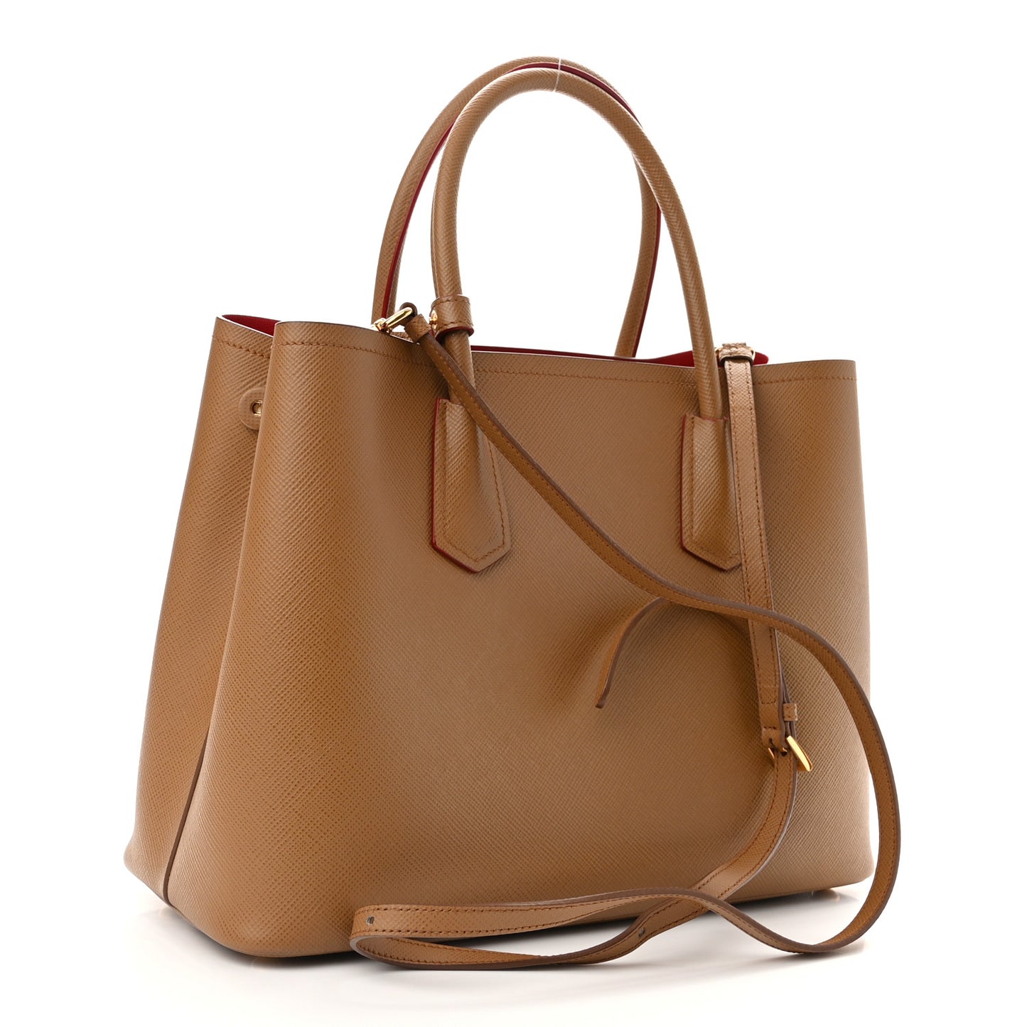 Saffiano Cuir Small Double Bag Caramel Fuoco