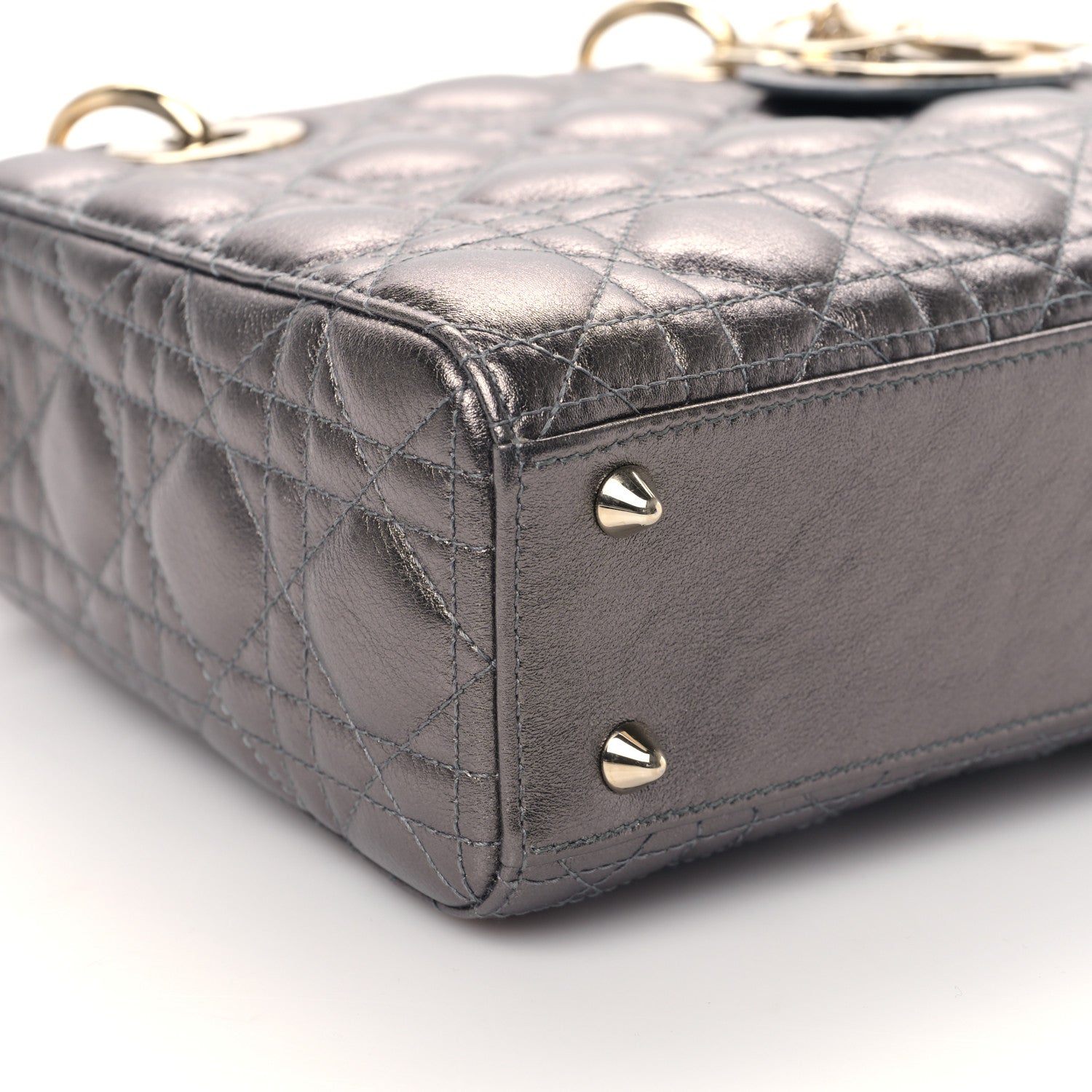 Christian Dior Metallic Grained Calfskin Cannage My ABCDior Lady Dior Gunmetal 7 of 8