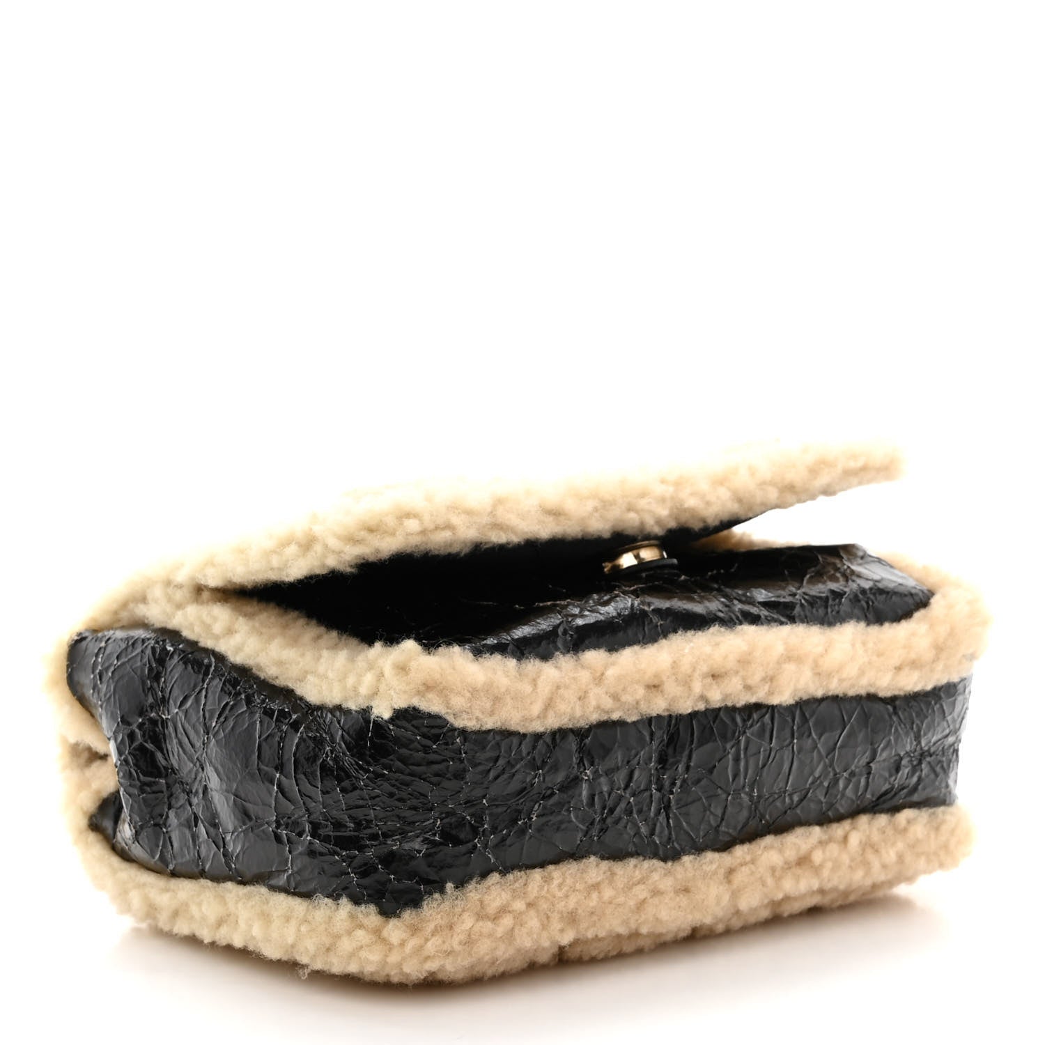 Chanel Shiny Crumpled Sheepskin Shearling CC Mania Flap Bag Black Beige 4 of 14