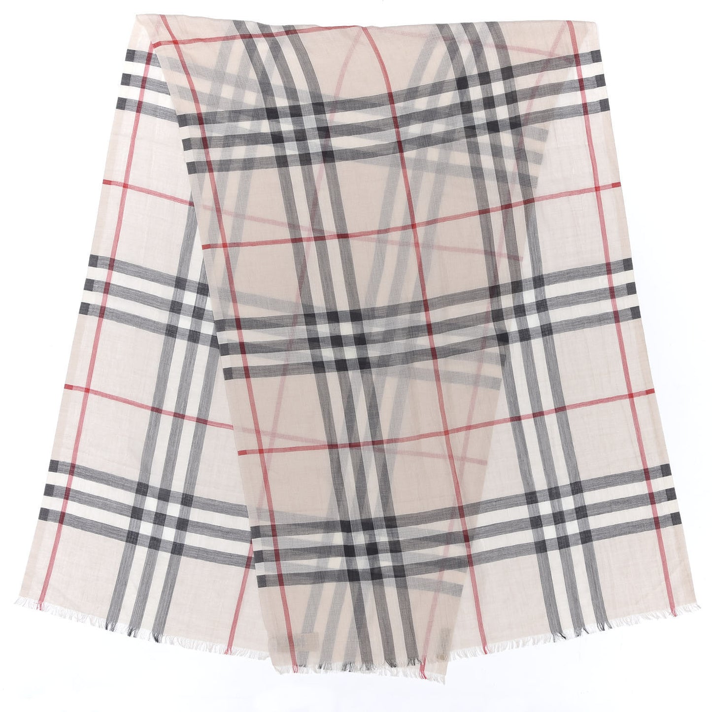 Wool Silk Gauze Giant Check Scarf Stone