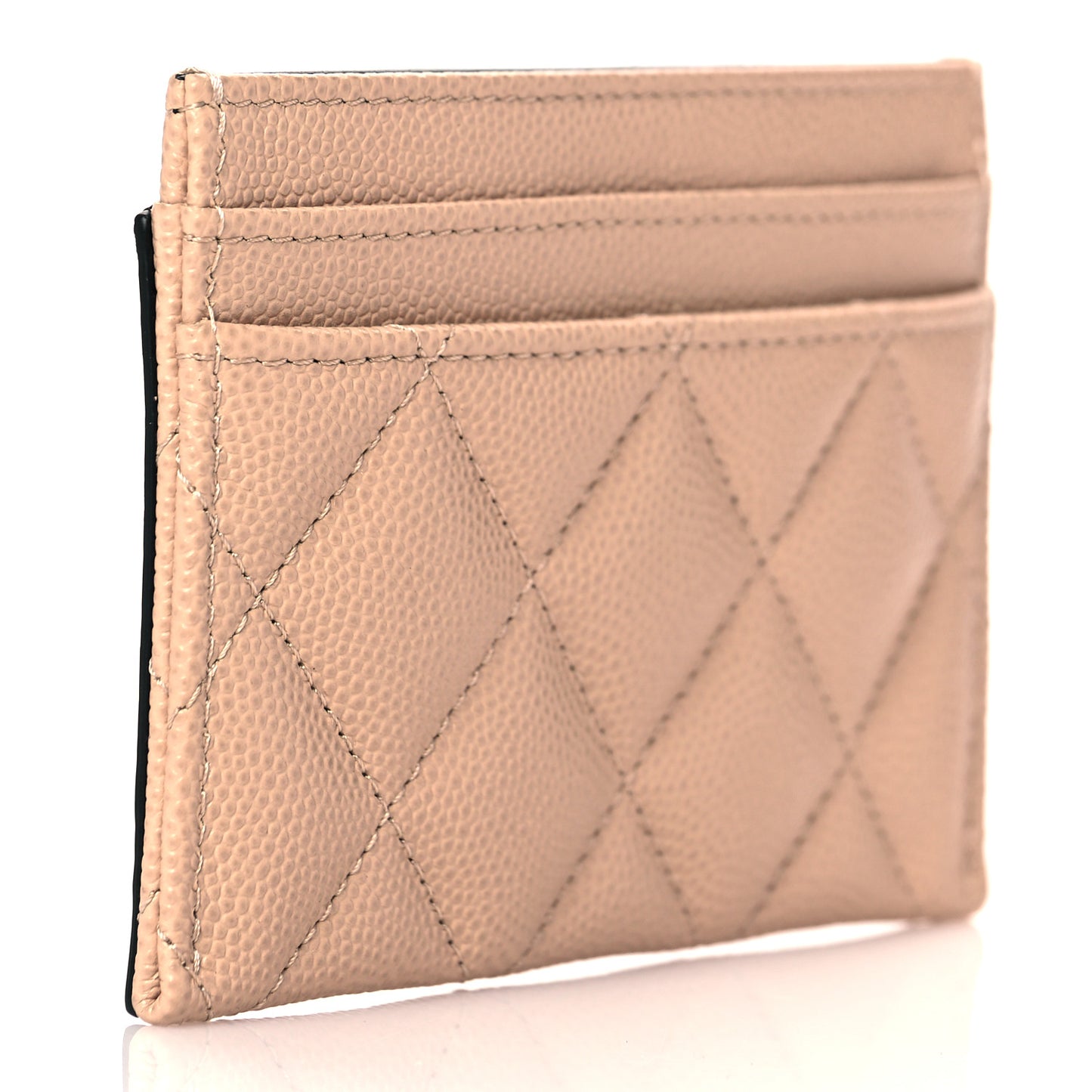 Caviar Quilted Filigree Card Holder Beige Black
