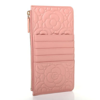 Chanel Caviar Camellia Embossed Classic Flat Wallet Pouch Pink 3 of 7