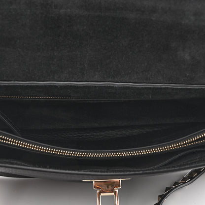 Valentino Garavani Pebbled Calfskin Small Rockstud Single Handle Flap Bag Black 4 of 9