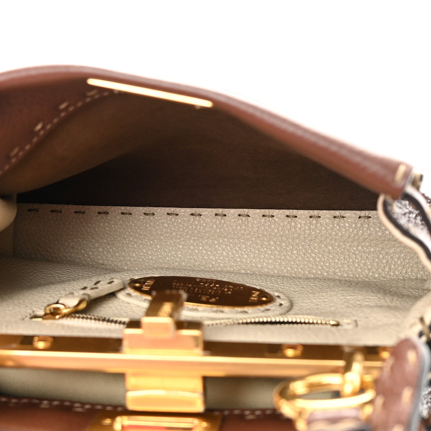 Cuoio Romano Snakeskin Selleria Bi-Color Mini Peekaboo Iconic Satchel Ghianda Camelia White