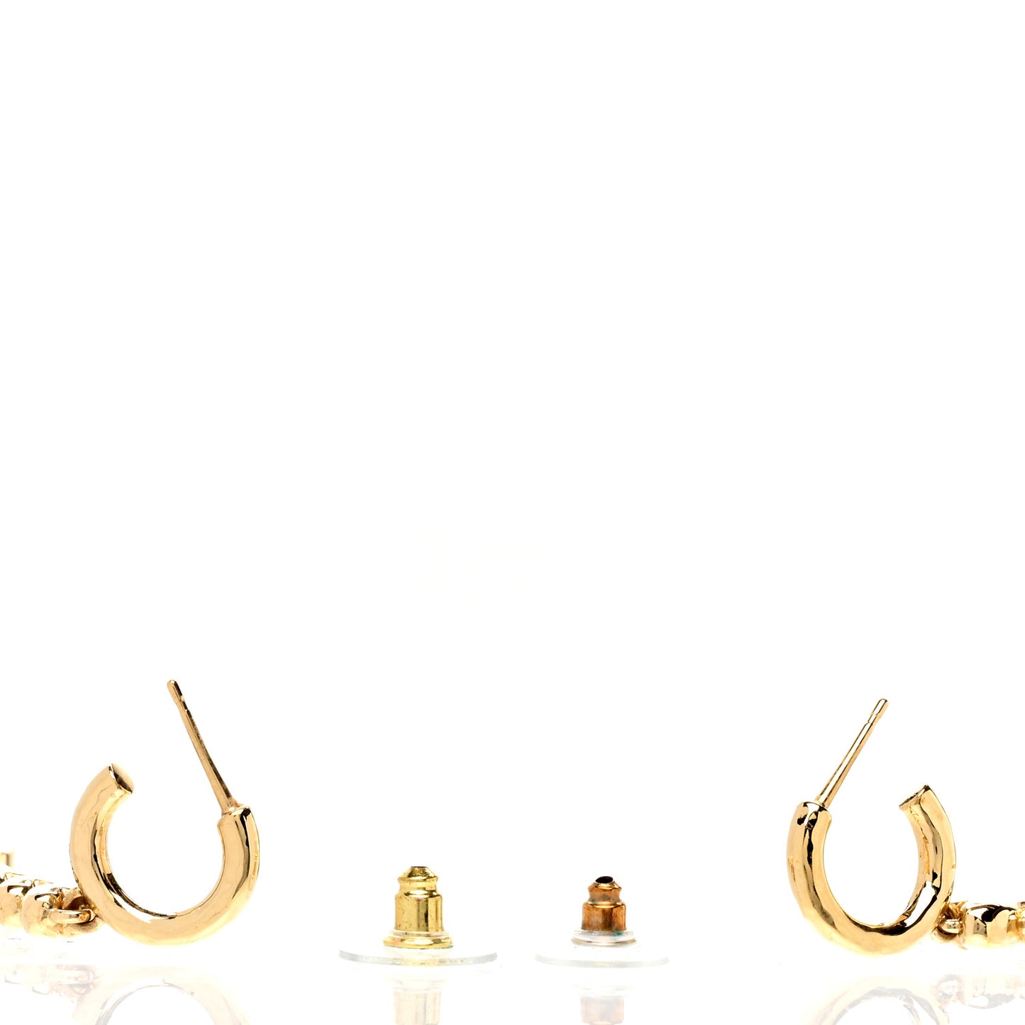 Metal Crystal CC Heart Hoop Long Drop Earrings Gold