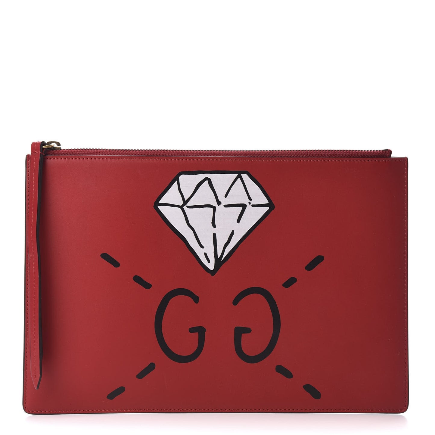 Calfskin GucciGhost Print Pouch Hibiscus Red