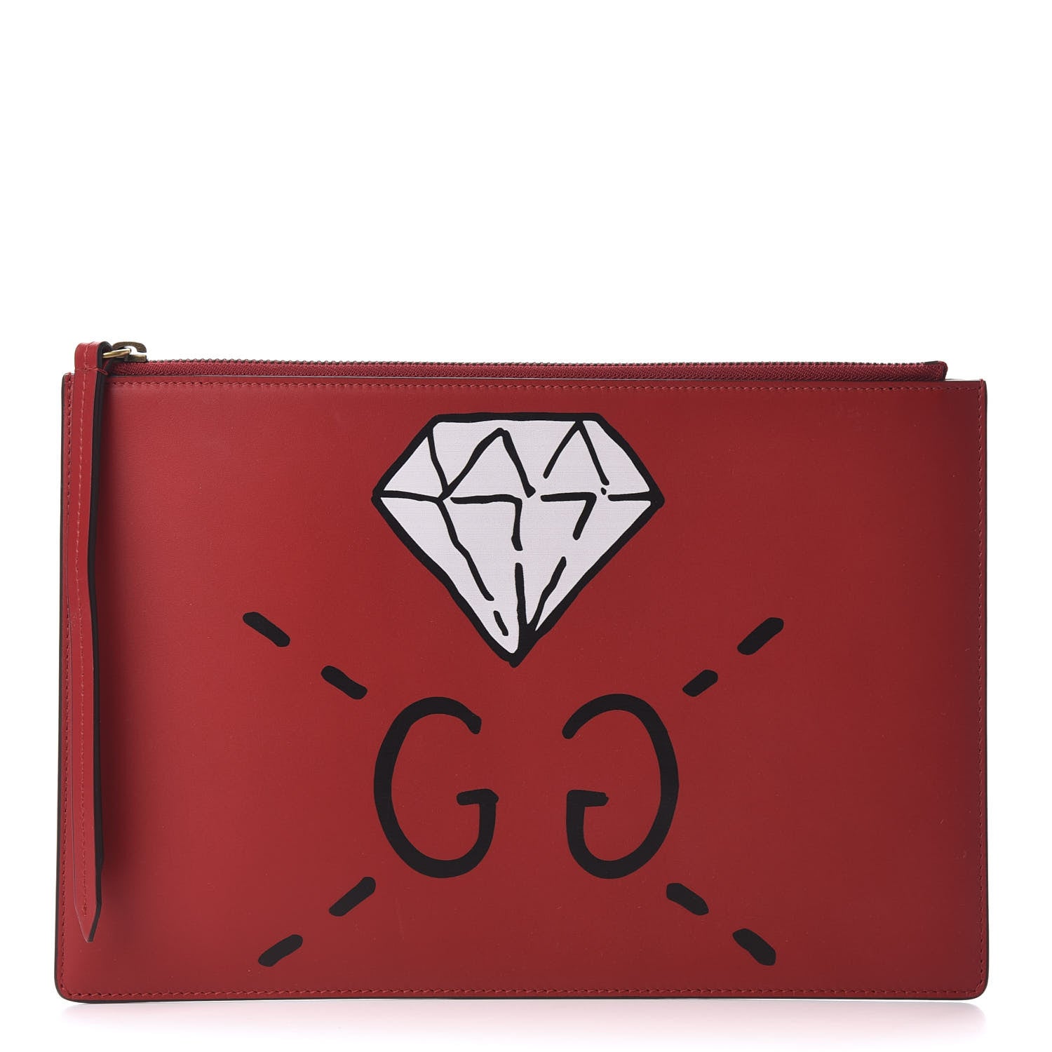 Gucci Calfskin GucciGhost Print Pouch Hibiscus Red 1 of 8