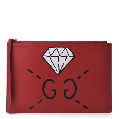 Gucci Calfskin GucciGhost Print Pouch Hibiscus Red 1 of 8