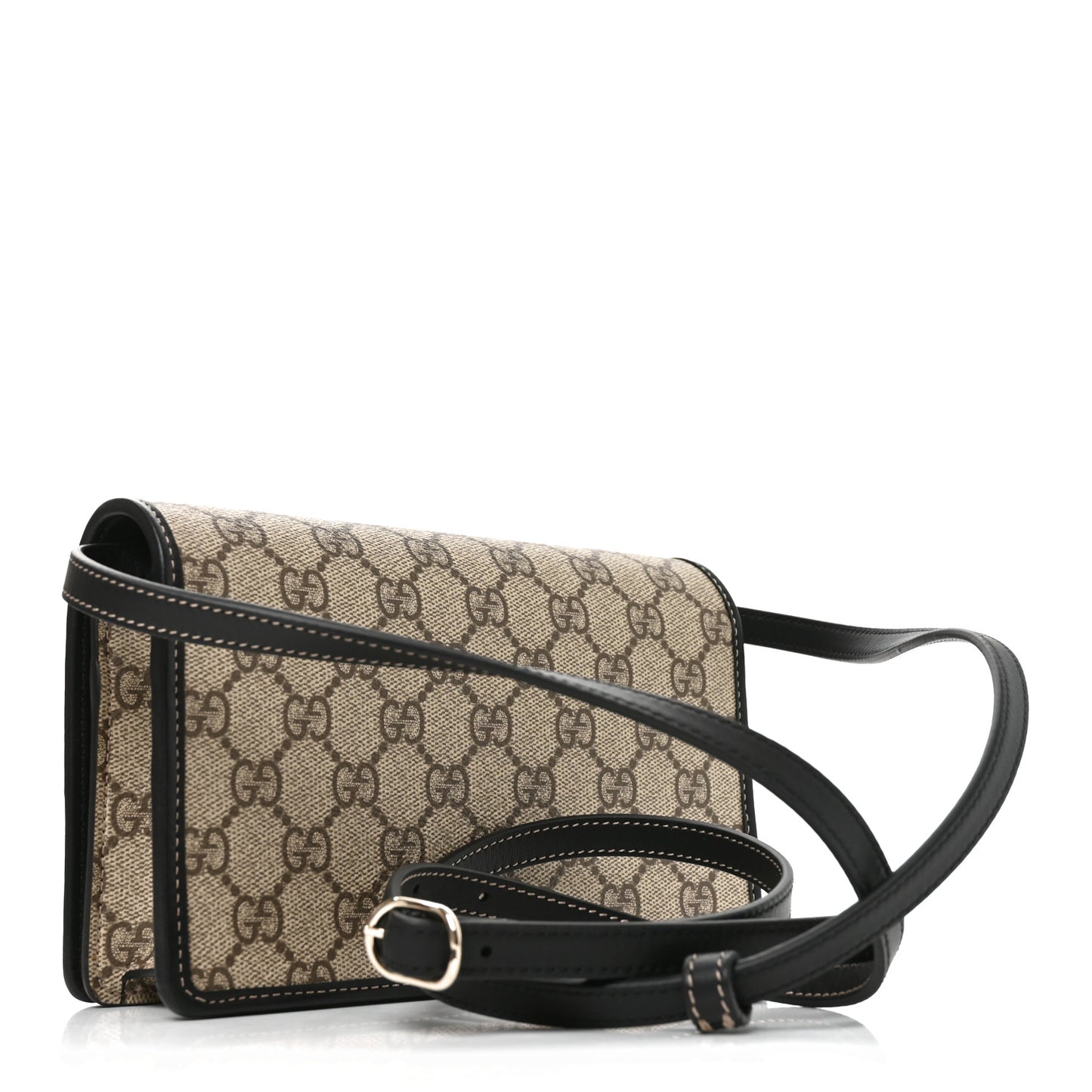 GG Emblem Monogram Wallet With Strap Beige Ebony Black