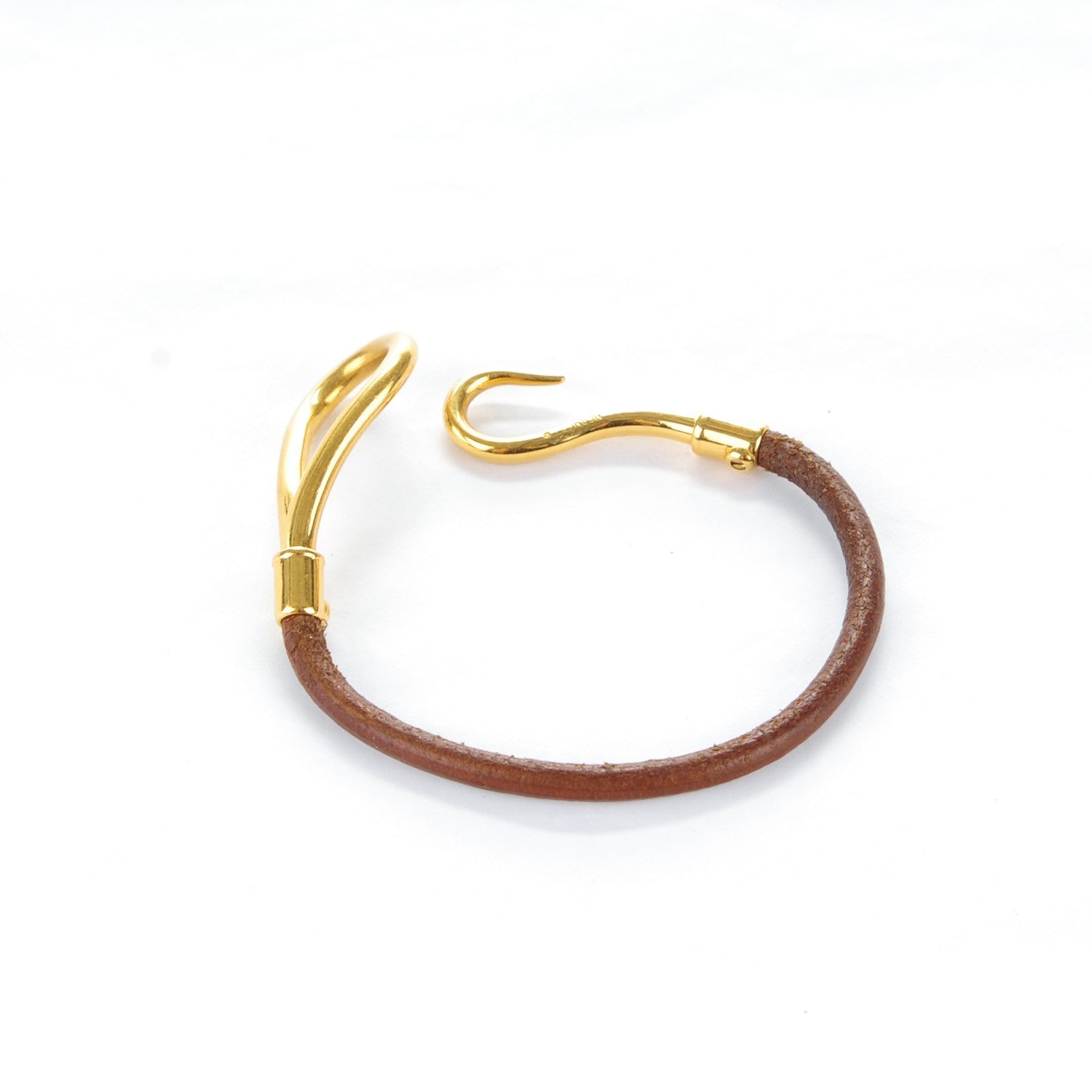 Hermes Leather Jumbo Hook Bracelet Brown 3 of 4