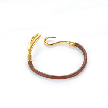 Hermes Leather Jumbo Hook Bracelet Brown 3 of 4