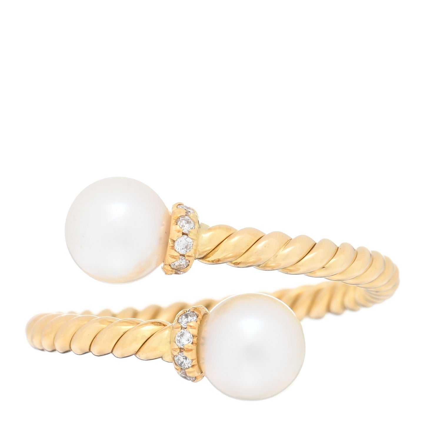 18K Yellow Gold Pearl Diamond Petite Solari Bypass Ring 50 5.5