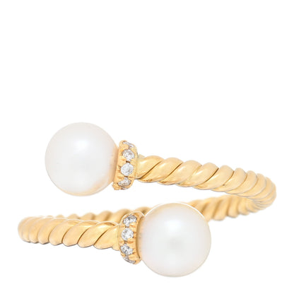 David Yurman 18K Yellow Gold Pearl Diamond Petite Solari Bypass Ring 50 5.5 1 of 5