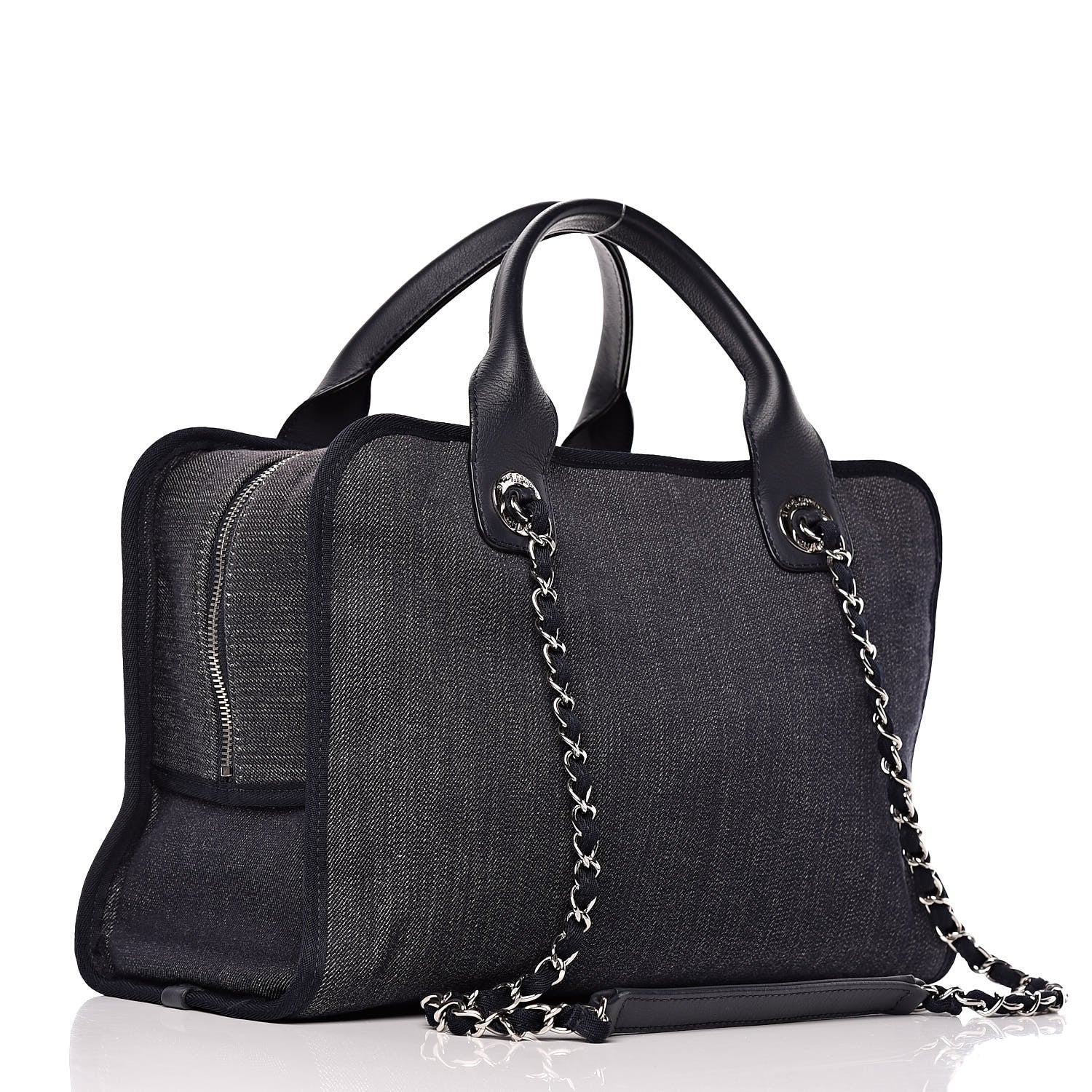 Chanel Denim Deauville Bowling Bag Dark Blue 3 of 12