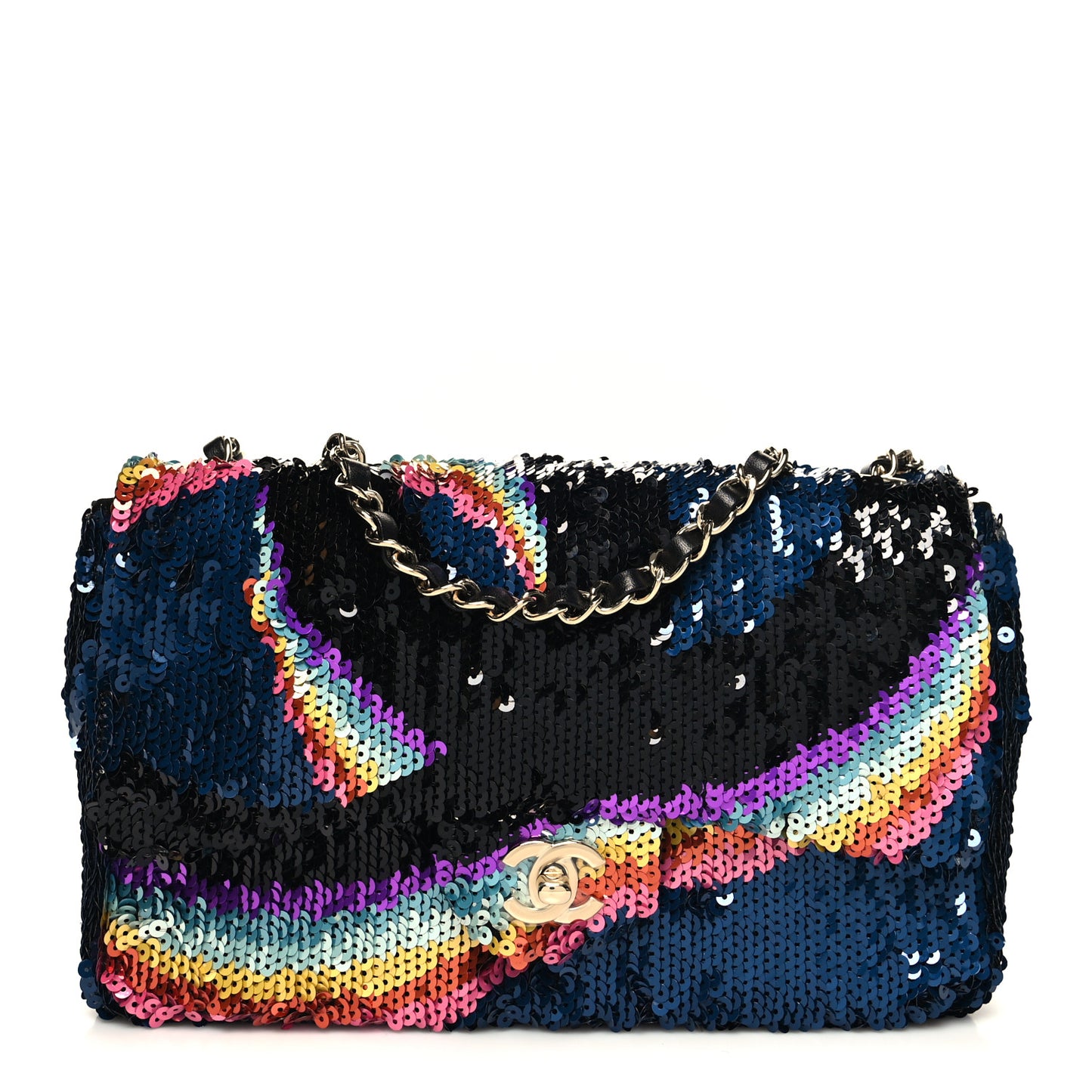 Sequin Medium Single Flap Blue Black Multicolor