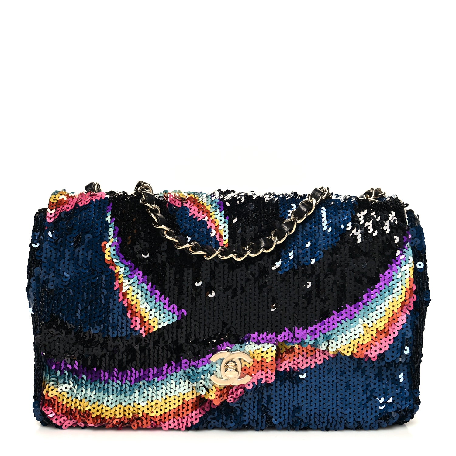 Chanel Sequin Medium Single Flap Blue Black Multicolor 1 of 11