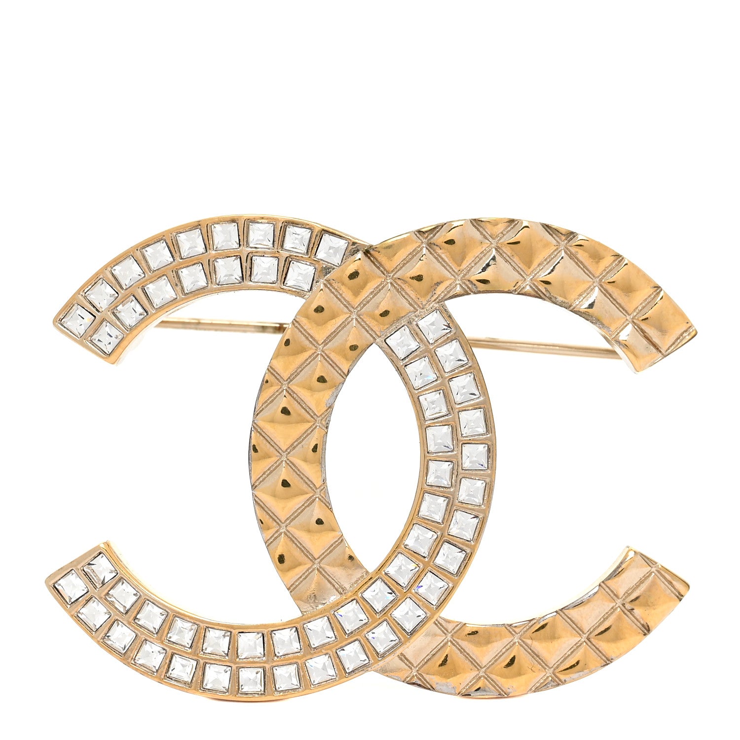 Chanel Baguette Crystal Quilted CC Brooch Gold 2 of 10