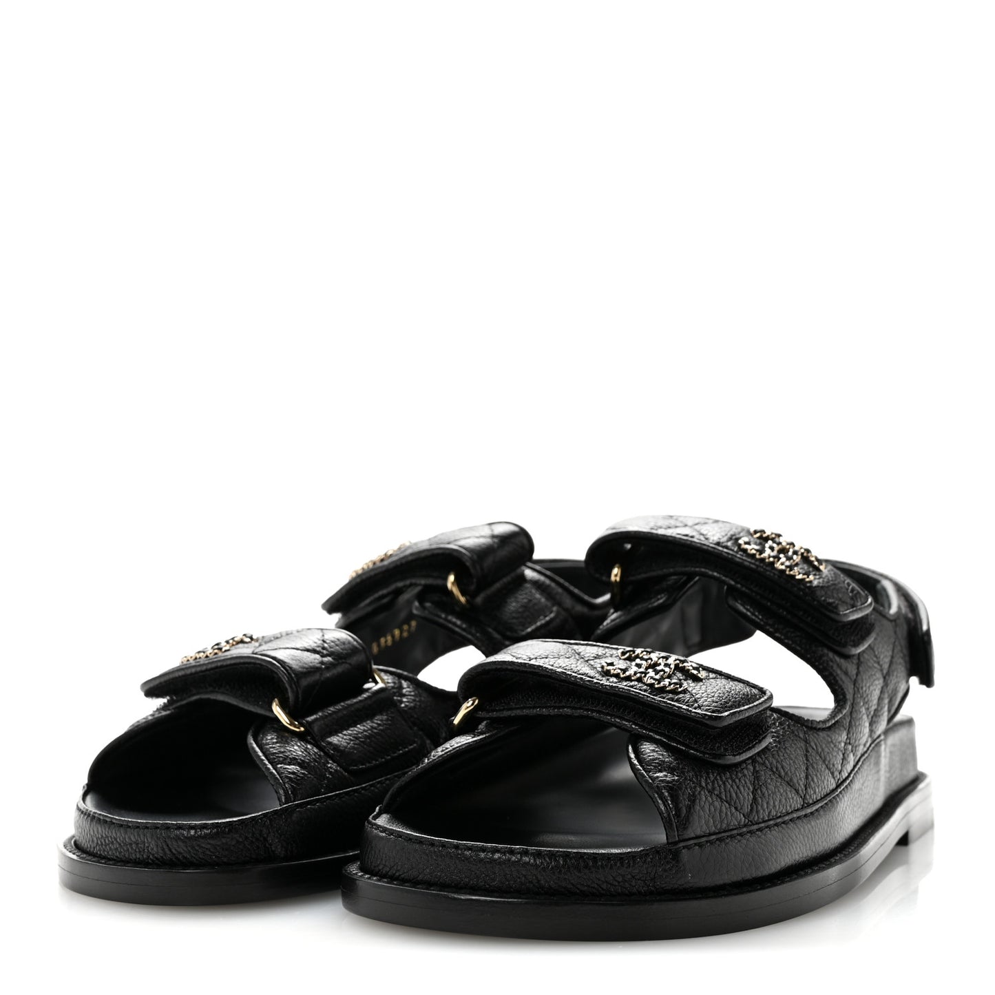 Grained Calfskin Velcro Dad Sandals 36 Black