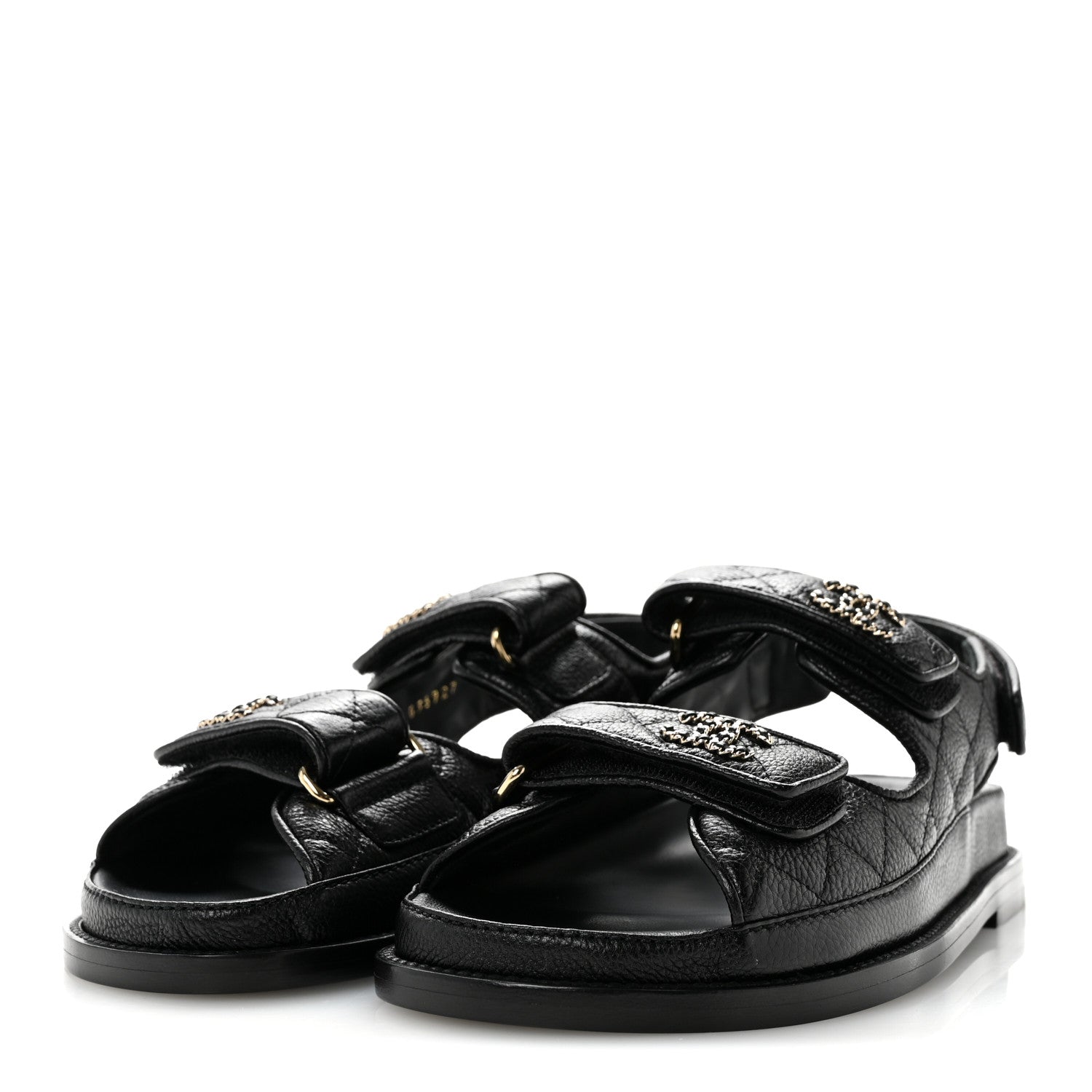 Chanel Grained Calfskin Velcro Dad Sandals 36 Black 4 of 11