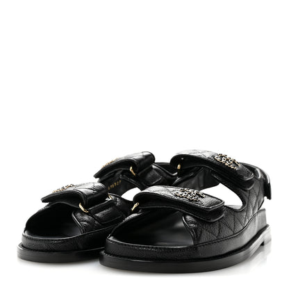Chanel Grained Calfskin Velcro Dad Sandals 36 Black 4 of 11