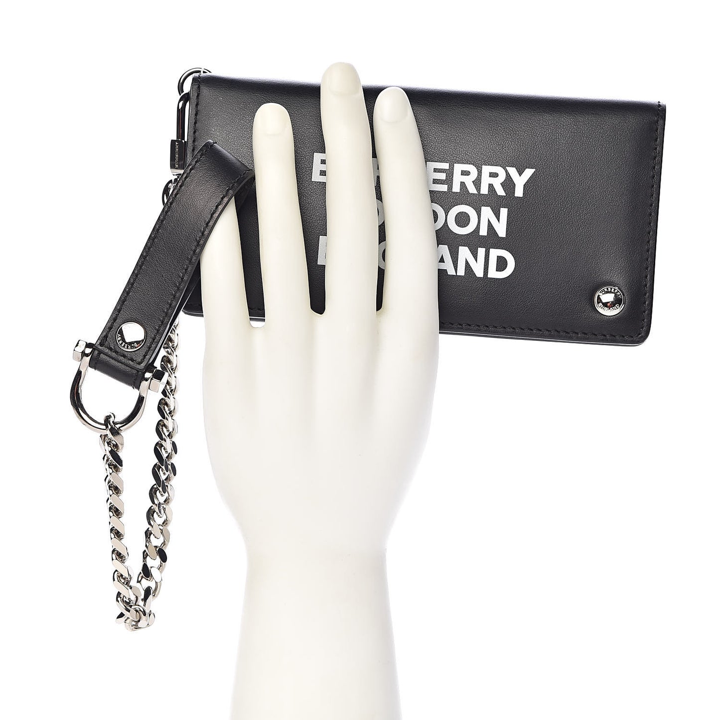 Calfskin Chain Logo Clutch Black