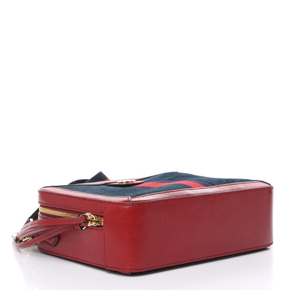 Gucci Suede Calfskin Web Small Ophidia Top Handle Shoulder Bag New Blue Romantic Cherry 4 of 9