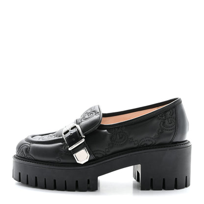 Gucci Nappa Cordovan Lux GG Matelasse Buckled Platform Lug Sole 60mm Loafers 37.5 Black 1 of 16