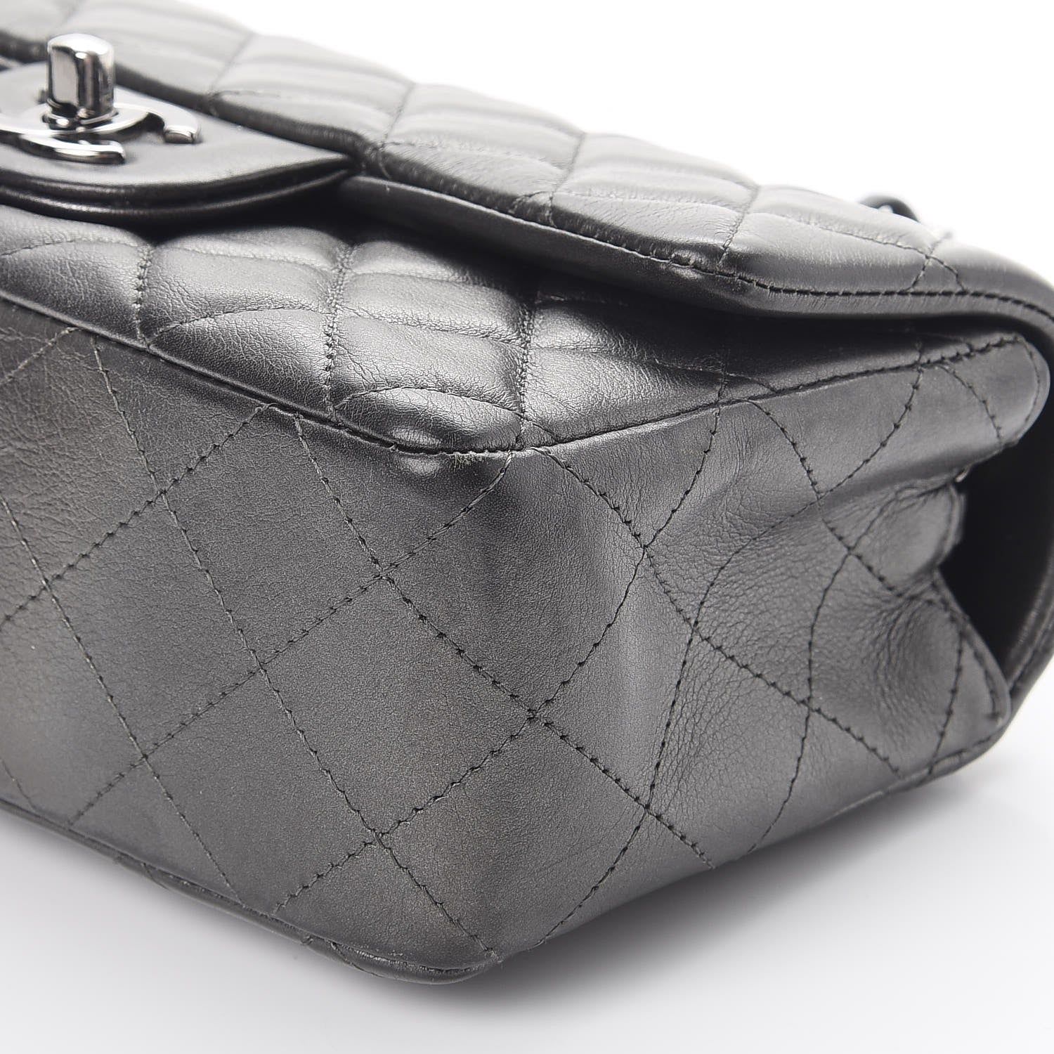 Chanel Metallic Lambskin Quilted Mini Rectangular Flap Dark Grey 11 of 11