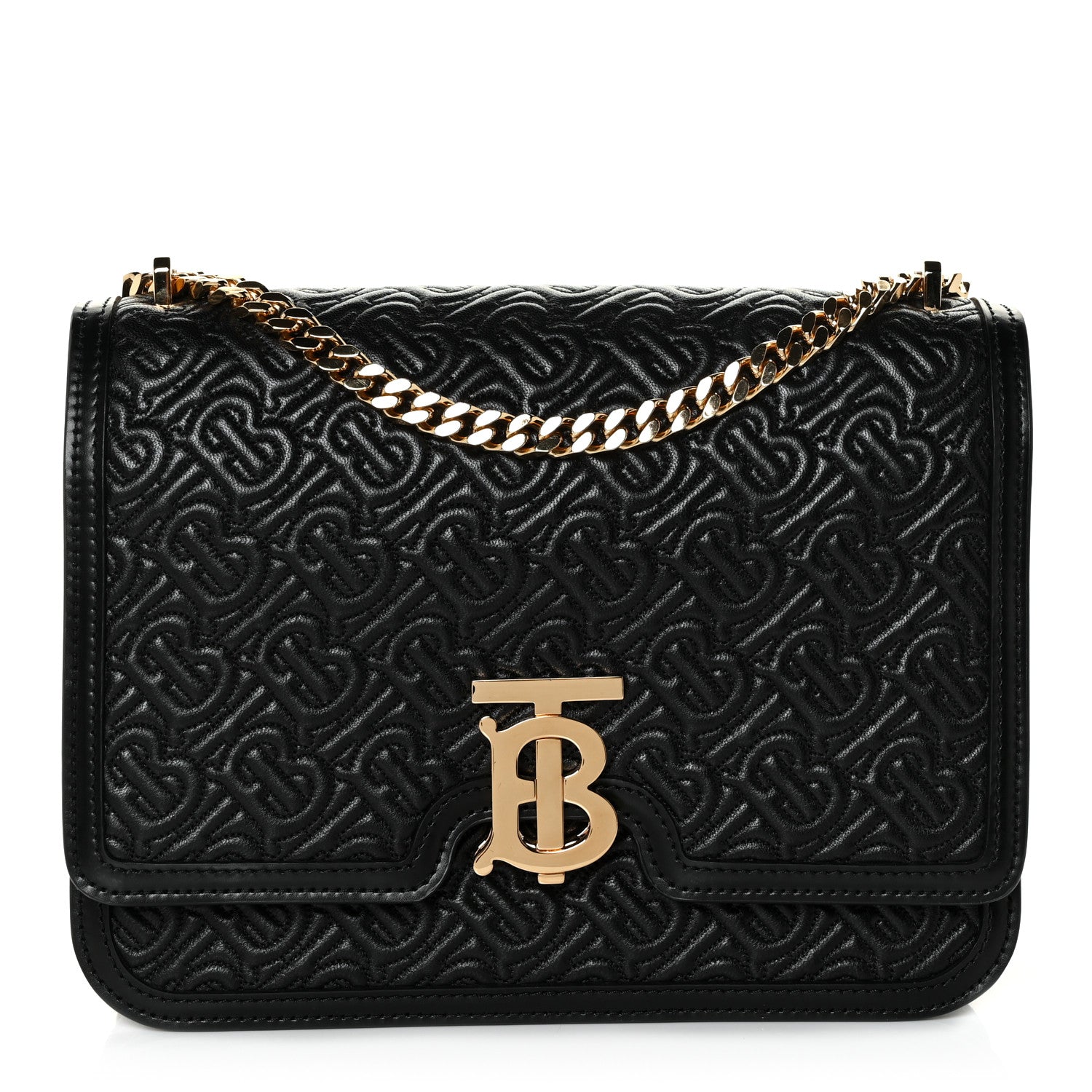 Burberry Calfskin Monogram Embossed Medium TB Chain Bag Black 1 of 10