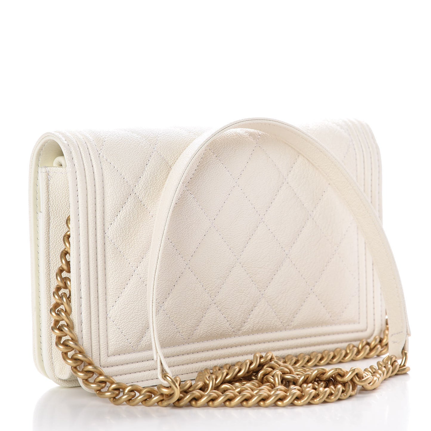 Caviar Quilted Boy Wallet On Chain WOC White