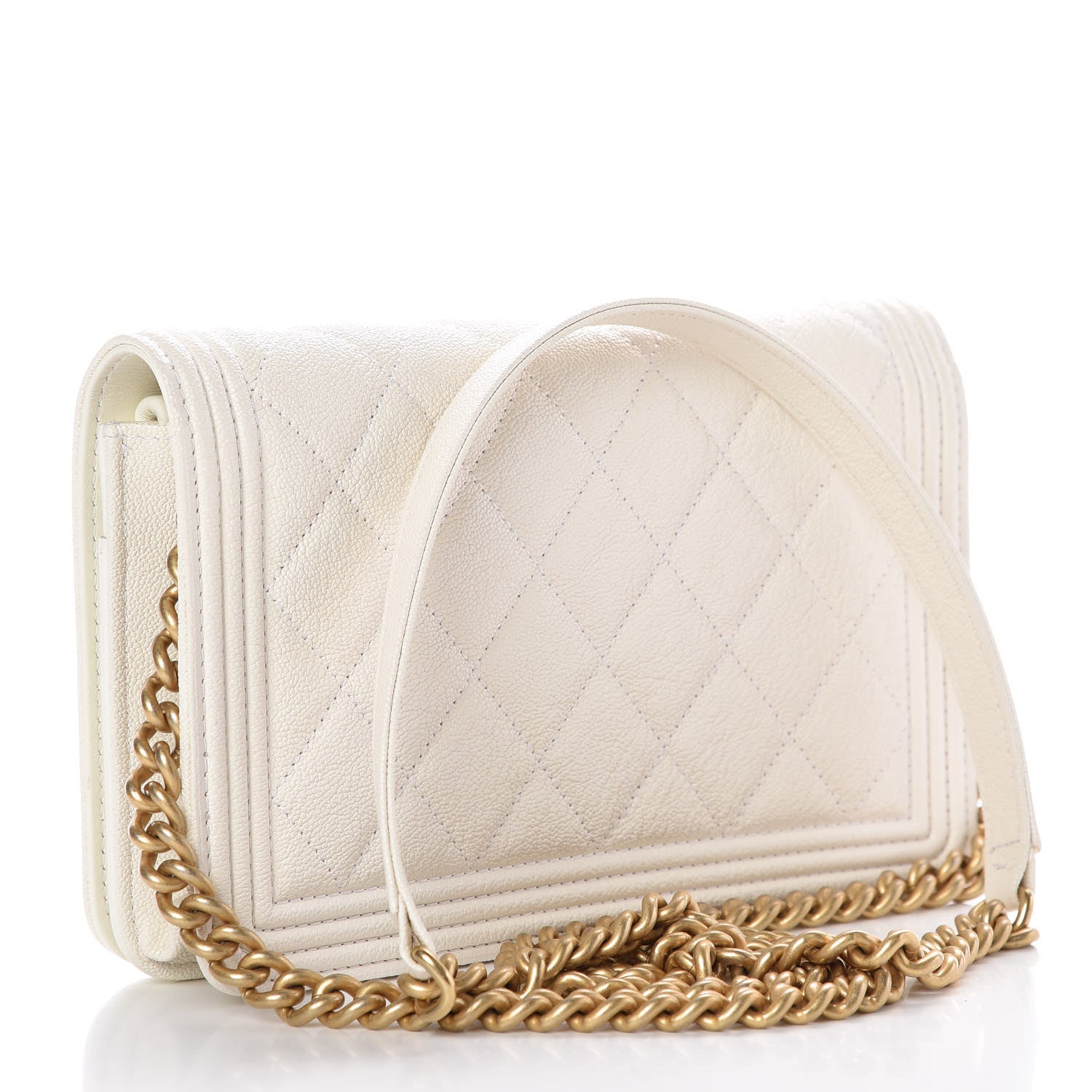 Chanel Caviar Quilted Boy Wallet On Chain WOC White 3 of 9